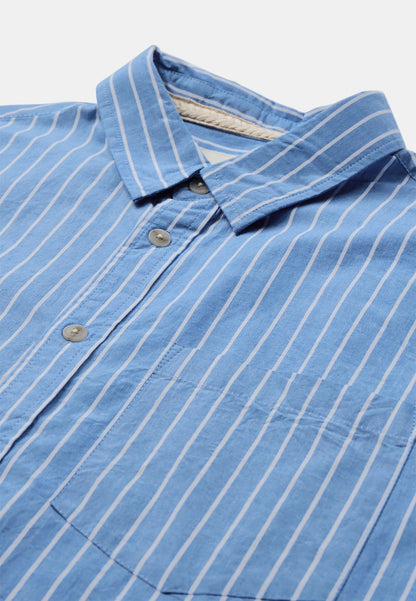 AKOTTO POPLIN STRIPE LS SHIRT - Light Blue