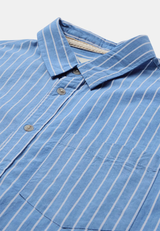 AKOTTO POPLIN STRIPE LS SHIRT - Light Blue