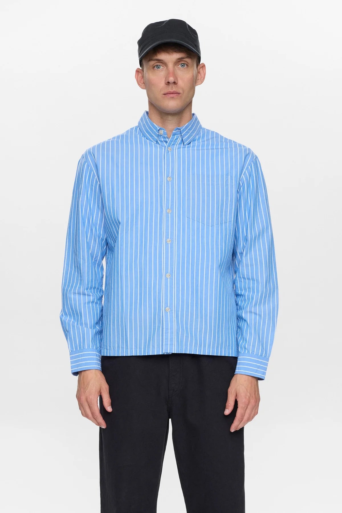 AKOTTO POPLIN STRIPE LS SHIRT - Light Blue