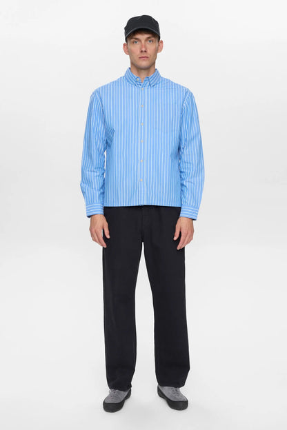AKOTTO POPLIN STRIPE LS SHIRT - Light Blue