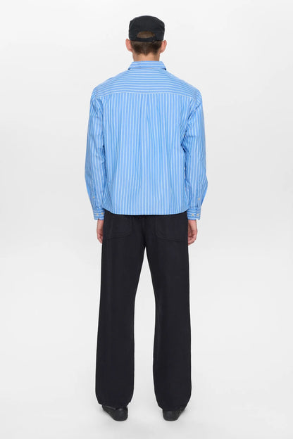 AKOTTO POPLIN STRIPE LS SHIRT - Light Blue