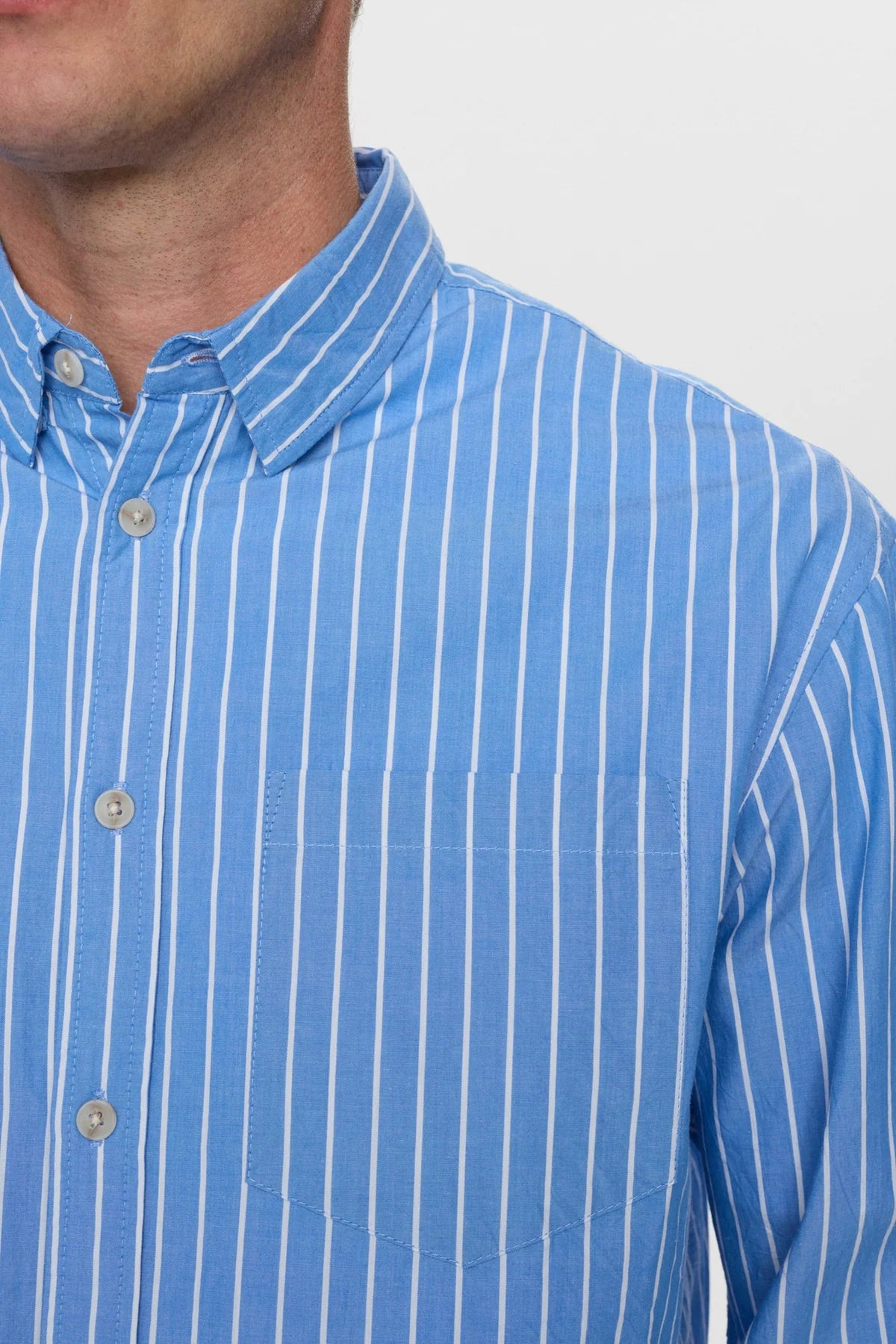 AKOTTO POPLIN STRIPE LS SHIRT - Light Blue